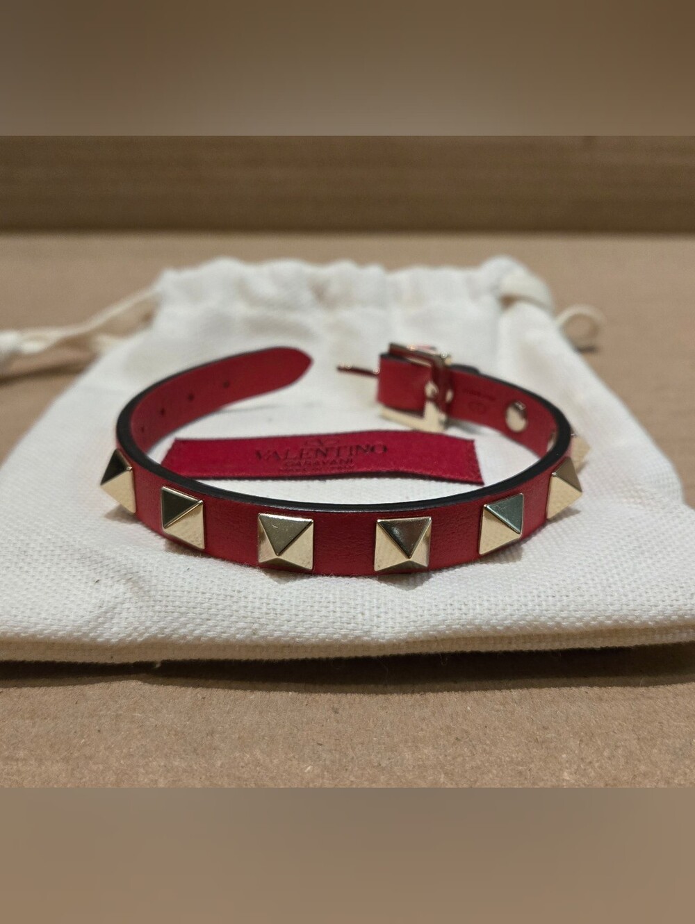 Valentino Red Leather Rockstud Bracelet